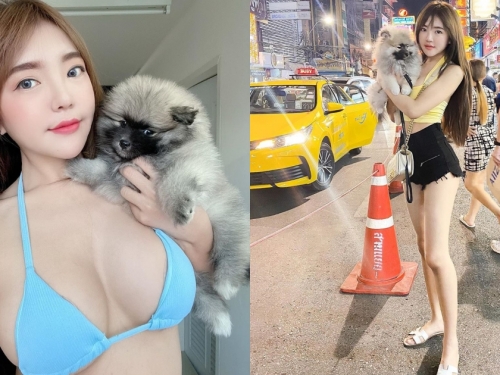好想當她的狗！「長髮美腿妹」去哪都要帶萌犬，專業趴胸部讓人好羨慕！