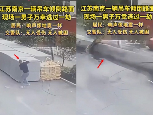 工地23樓大吊車傾倒！ 男滑手機幸運躲過「褲濕了」