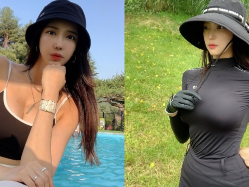 太辣了！「美胸高爾夫球正妹」」性感揮桿，惹火胸型也跟著凸出了！