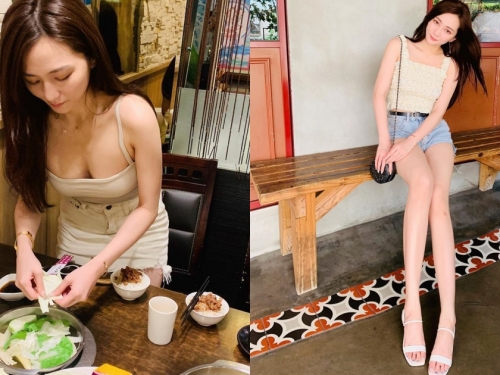 吃火鍋啦！「長髮美腿正妹」彎腰剝菜低胸背心檔不住美乳溢出！根本辣味香濃牛奶鍋！