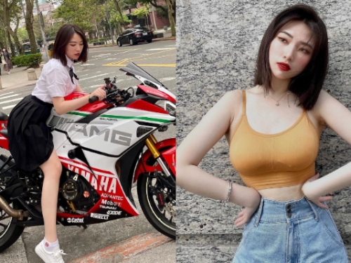 制服美少女騎重機網路瘋傳　胸前兩顆巨頭燈超閃　網友：人比車還兇！
