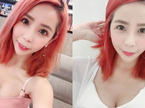 正妹「Mini蝶」鮮豔紅髮好亮眼，穿低胸裝露出迷人深溝！