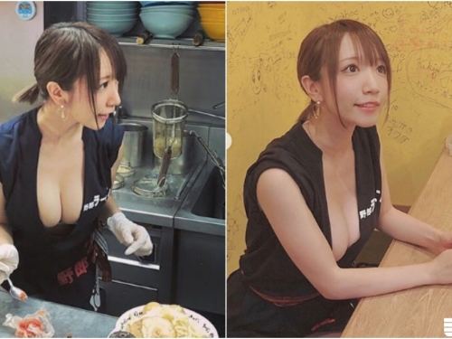 拉麵店捕獲「爆乳正妹店員」！抖胸甩麵技術一流，生意一定很好吧！
