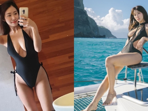 陽光正妹泳裝開中路秀「人字豪乳」！超強「水滴奶」弧度好完美！