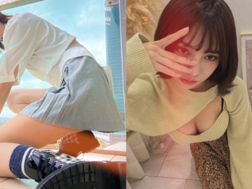 「清新短髮妹」蹲下秒現蜜大腿，一個前傾就倒「隱藏版嫩乳」