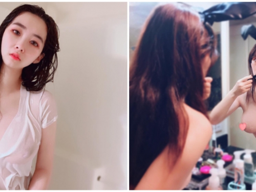 在家就是要裸體！「巨乳正妹」化妝時候也要裸體，濕身上衣兩點清晰可見！