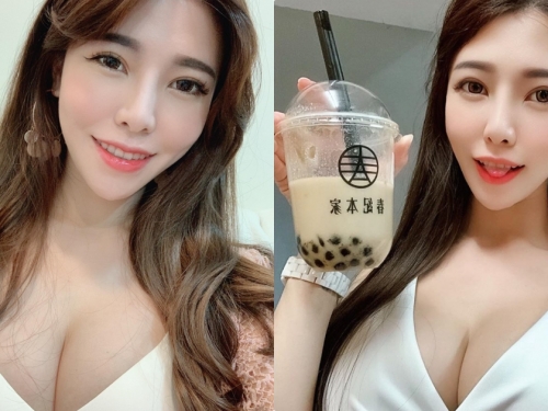 超性感小妖精雅妮「爆乳喝珍奶」，邪惡的乳量比飲料還誘人！