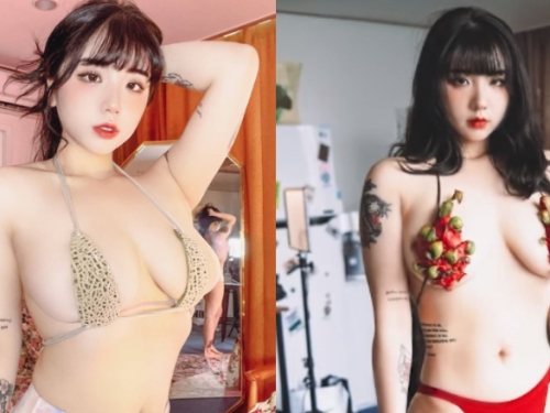 你要西瓜還是火龍果？巨乳大尺模特兒鏡頭前換上「真．水果比基尼」