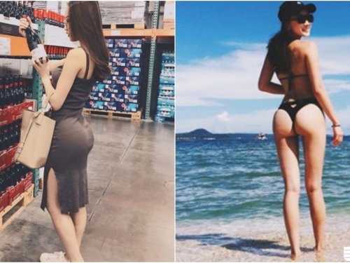 大賣場驚見「美乳豐臀妹」！緊身洋裝下「鮮美翹臀」清新可見！