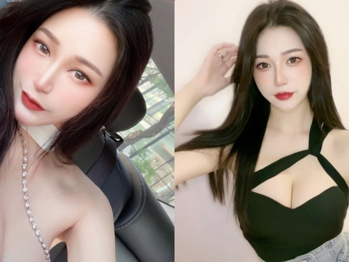 正妹「小麻煩」黑色低胸裝「蹦深溝」，白嫩美肌讓人口水狂流！