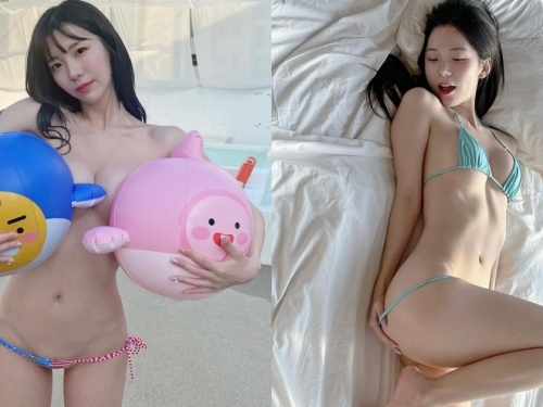 清純正妹骨子裡超色！玩水用「氣球遮點」，比基尼小褲褲還拉到見底！