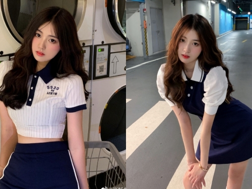 停車場「22歲超可愛纖腰妹子」，深藍小洋裝下有「性感S曲線」！