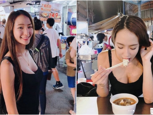 樂華夜市驚見「爆乳正妹」！超甜笑容＋白嫩美乳，低頭吃鍋「豆腐跑出來」啦！