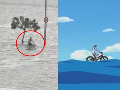 宜蘭淹水驚見水上單車　網驚呼：那是海賊王青雉