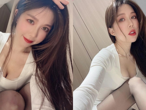 美乳攝影師「紗那醬」誘惑蹲地自拍，火辣的「黑絲造型」讓人受不了！