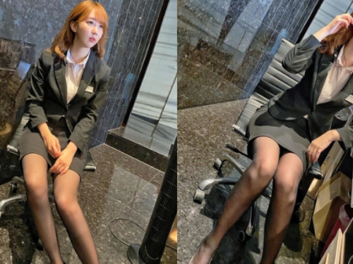 前空服員「寇妮 Connie」轉戰飯店櫃檯　制服底下的黑絲美腿太性感