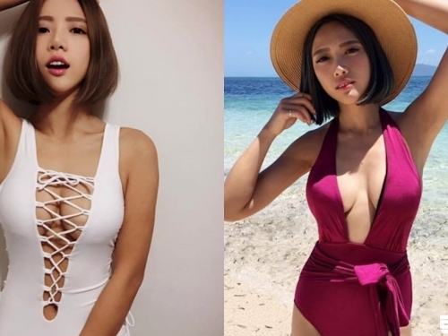 E奶正妹「低胸爆乳」好霸氣，「渾圓美乳」深V一路開到肚臍啦！