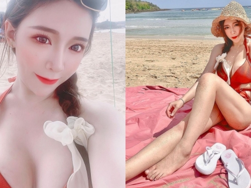 墾丁南灣出現「比基尼正妹」！Nai奈奈挺「34F巨乳」吹海風，濃濃奶香都飄來啦！