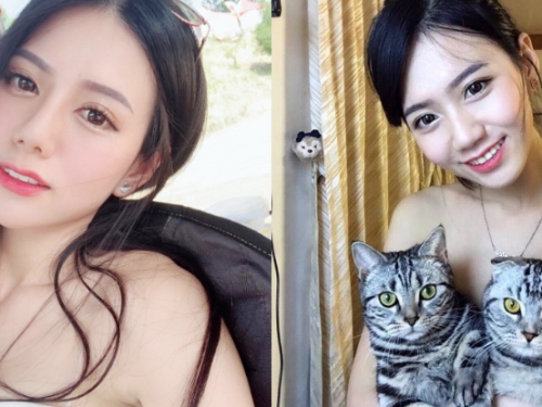 高顏值「白皙雙乳」貼貓咪!水汪汪的大眼正妹無限漏電，馬上戀愛!