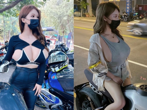 苗栗車聚驚見重量級「豪乳女騎士」胸前自備兩顆安全氣囊