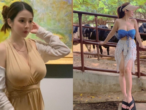 上海莫內畫展出現「巨乳美人」，優雅洋裝包不住「兇猛份量」，路人都要回頭啦！
