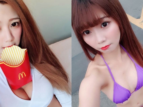 性感美髮師「佩兒Yumiko」身材好兇，吃薯條時展現誘惑美乳！