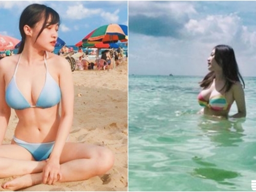 超兇der！彰師大會計系「巨乳正妹」海邊玩水！「頂級身材」穿比基尼畫面太美好！