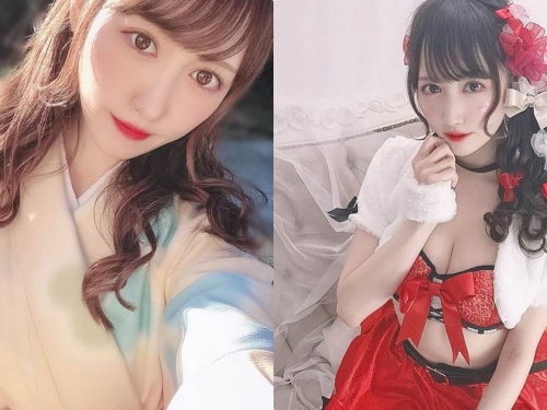 和服正妹みしゅ「誘惑解放」，紅色爆乳裝反差好大啊！