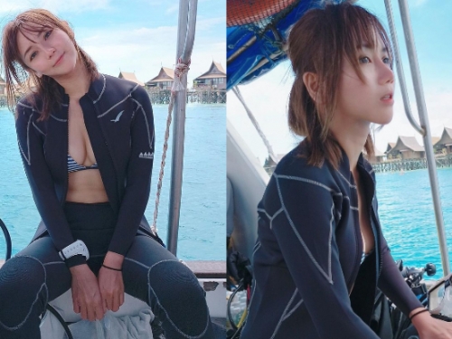 大馬正妹「Evonne Chou」大方敞開浮潛裝，「銷魂美溝」秒速擄獲整船雙眼！