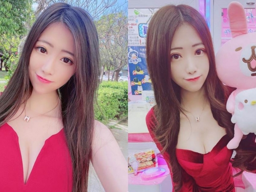 娃娃機前超可愛正妹「Micky吳芸帆」，火紅洋裝「事業線超深長」！