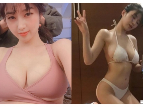 左奶有亮點！「白嫩巨乳妹」胸部太大罩不住，「渾圓水滴奶」從胸罩下緣溢出來啦！