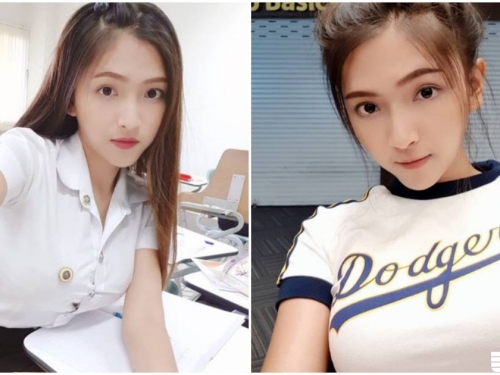 制服妹妹「最愛頂車頭燈到處玩」，緊身裝要把上衣撐爆了！