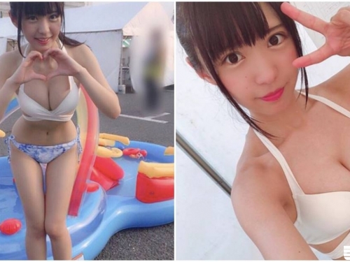 E奶小隻馬戲水時彎腰「乳量好兇猛」，飽滿身材發育太好了！