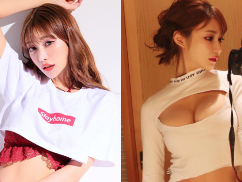 短版上衣怎麼玩？性感女王「明日花綺羅」防疫T引人遐想，胸前開洞邪惡「I字深溝」現形