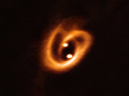 ALMA 幸運拍到新生雙星系統吸積過程，看起來像「椒鹽卷餅」