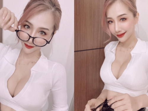 「米小米Mina」掛眼鏡讓人想使壞，「白嫩巨乳」又秒爆襯衫！
