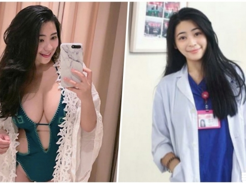 好兇！護理師「車頭燈太巨無霸」，比基尼被撐開「巨乳深溝」蹦出！