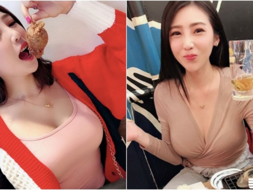 好大的「呱呱包」！「美乳正妹」吃東西超兇！坐在她對面光看就飽啦！