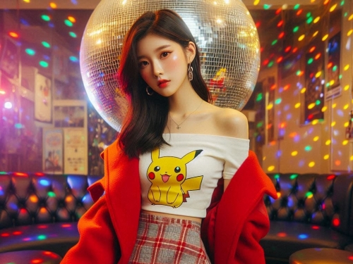 Girl posing on KTV, sparkling and childish