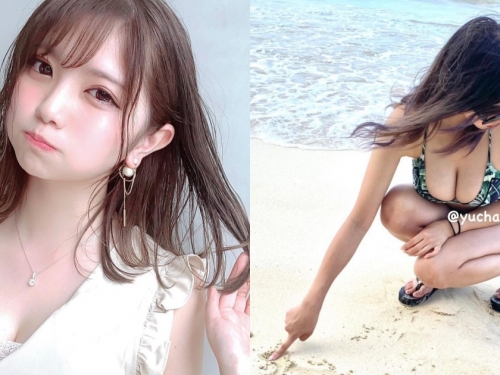 21歲「清純女大生」大眼水汪汪，沙灘彎腰露「雪白巨乳」份量也好大！