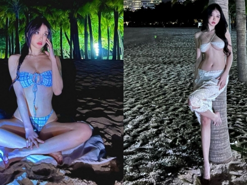 椰林海岸邊出現「惹火巨乳正妹」！比例宛如維納斯，「細腰美腿」超完美！