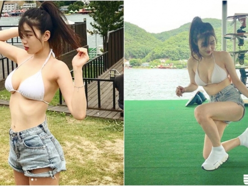 碼頭邊拍到「比基尼奶妹」！純天然「雪白圓乳」弧度好美！全身肌膚都超白der