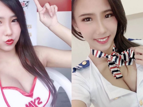 正妹釉釉Emily「化身美乳空姐」，解開扣子蹦出「性感事業線」！