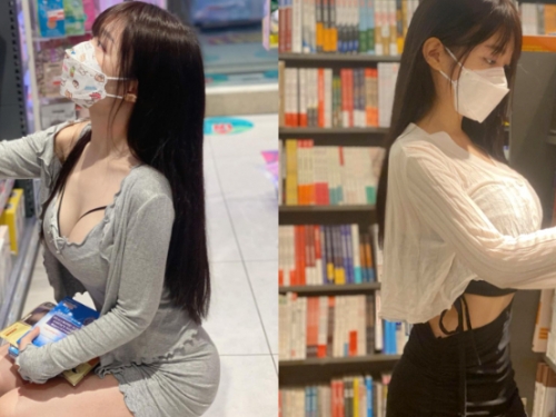 藥妝店驚見「大馬猛妹」，嫩體一蹲秒現「肉肉的上胸」