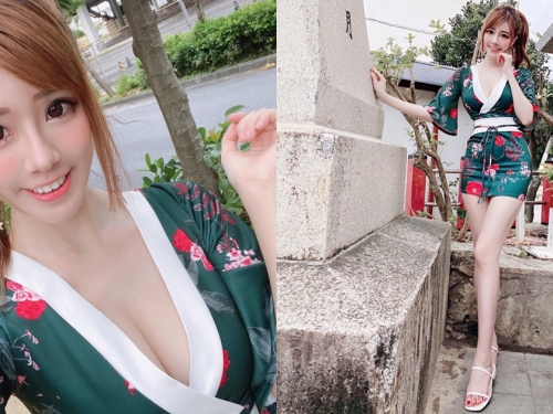 神社秘境出現「爆乳和服妹」！薇薇兒超短裙擺展露「優質美腿」，想去捕捉她！