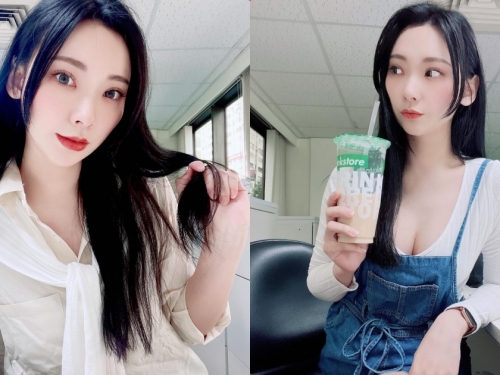 穿吊帶裝喝飲料的性感正妹「陳妍」，172公分「高挑曲線」辣翻了！