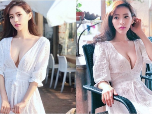 街邊驚現「深V爆乳正妹」！低胸洋裝大秀「雪白巨乳」太撩人！胸下陰影路人都看呆啦！