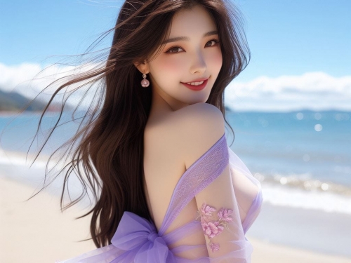 沙灘上的旗袍妹子