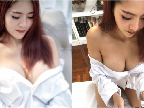 男友襯衫正確用法！「爆奶正妹」裡面不穿，「飽滿乳球」直接晃出！男友好幸福～