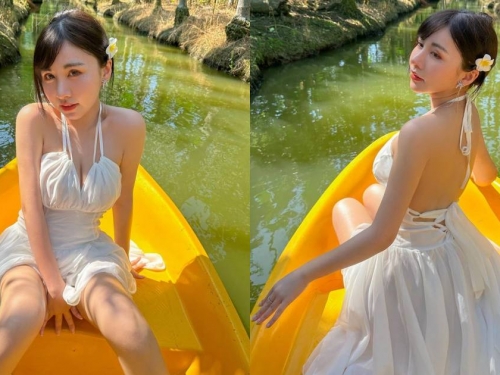 小隻馬正妹「念念」泰國爆乳劃船！裸背洋裝辣問粉絲：你暈船了嗎？